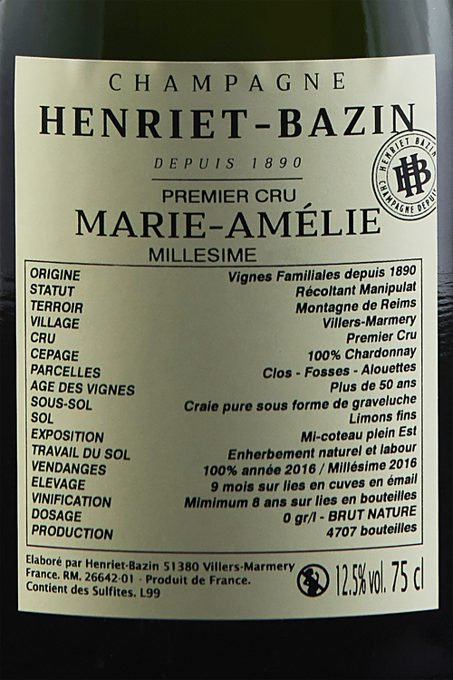 Champagne Premier Cru Nature Blanc De Blancs Marie Am&eacute;lie