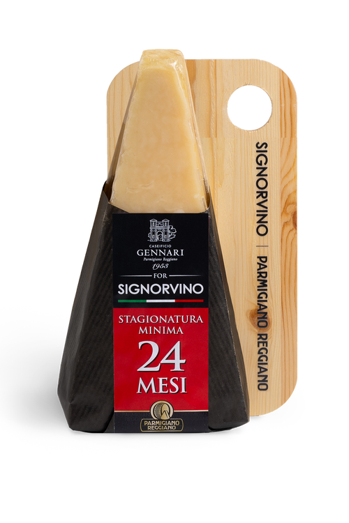 Parmigiano Reggiano 24 months with wooden cutting board