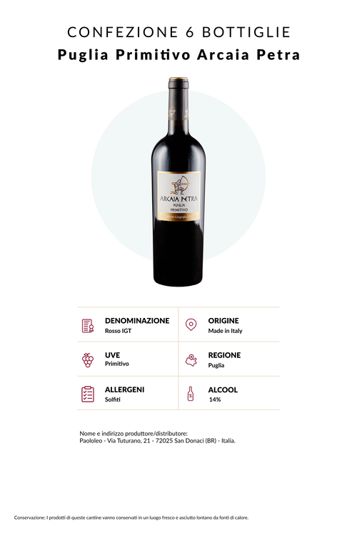Box of 6 bottles Puglia Primitivo Arcaia Petra