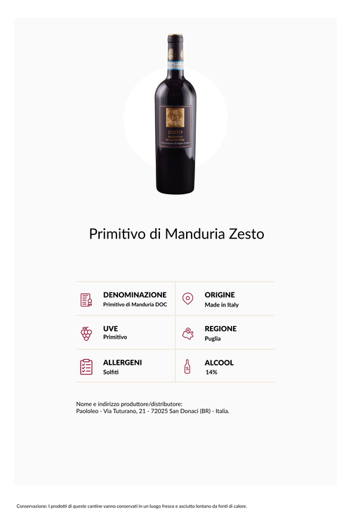 Box of 6 bottles Primitivo di Manduria Zesto