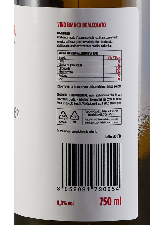 Vino Bianco Dealcolato Whitelover Amazing Non-Alcoholic Vinello
