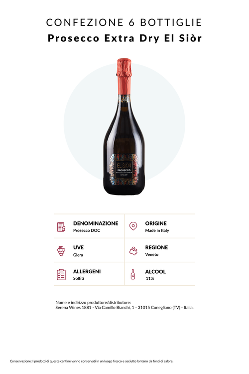 Confezione 6 bottiglie Prosecco Extra Dry El Si&ograve;r
