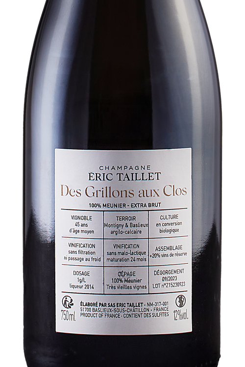 Champagne Extra Brut Blanc De Meunier Des Grillons Aux Clos