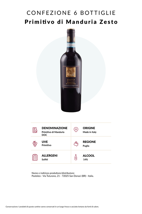 Confezione 6 bottiglie Primitivo di Manduria Zesto