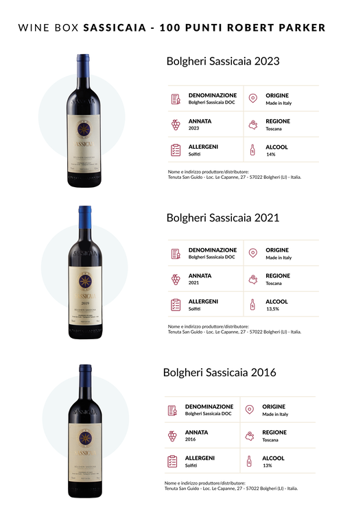 Wine Box Verticale Sassicaia 100 Punti Robert Parker Wine Advocate